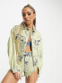 Signature 8 co-ord acid wash denim jacket in lime