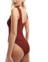 Фото #4 товара 4th & Reckless madeline ring detail swimsuit in rust crinkle