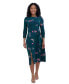 Petite Printed 3/4-Sleeve Belted Midi Dress