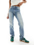 Stradivarius STR Petite comfort fit straight leg jean in mid blue