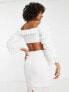 Фото #3 товара In The Style x Yasmin Devonport exclusive lace frill sleeve detail crop top co-ord in white