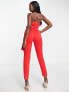 Фото #2 товара ASOS DESIGN scuba plunge bandeau jumpsuit with bow detail in red
