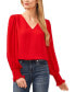 Women's Long-Sleeve Smocked-Cuff V-Neck Blouse