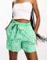 Pieces Tall exclusive tie waist flowy shorts in green ditsy