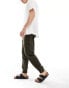 Brave Soul linen blend elasticated waist cargo trousers in khaki