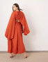 ASOS EDITION Curve volume flare sleeve grecian cut out maxi dress in rust Красный, EU 56 - фото #3