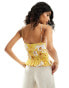 ASOS DESIGN shirred peplum cami suntop in yellow floral print gelb geblümt, L - EU 44-46 - фото #3