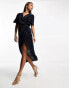 Фото #2 товара AX Paris short sleeve wrap plisse midi dress in navy