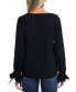 Women's Solid Long Sleeve V-Neck Tie Cuff Blouse