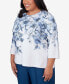 ფოტო #4 პროდუქტის Plus Size Classic Floral Shimmer 3/4 Sleeve Top