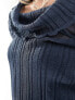 COLLUSION knitted sheer multi-way pleated jumper with hood in petrol blue