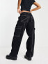 Фото #3 товара Object wide leg cargo jeans in black with contrast stitching