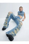 Фото #3 товара Çok Yıpratmalı Kot Pantolon Düz Paça Cepli Pamuklu - Nora Straight Jeans
