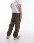 Фото #3 товара Topman wide leg workwear chino trousers with pleats in khaki