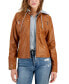 Фото #1 товара Juniors' Faux-Leather Hooded Moto Jacket, Created for Macy's