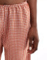 Фото #4 товара Miss Selfridge pull on cotton poplin wide leg gingham trouser with tie side detail in rust