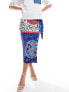 Фото #1 товара Never Fully Dressed Jaspre wrap midaxi skirt co-ord in blue bandana print