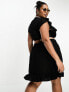 Фото #3 товара Vero Moda Curve linen touch frill wrap mini skirt in black