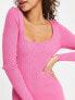 Фото #3 товара Stradivarius square neck knitted midi dress in hot pink