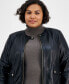 ფოტო #3 პროდუქტის Plus Size Leather Woven-Shoulder Coat