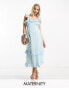 Фото #1 товара Hope & Ivy Maternity dobby spot frill midi dress in duck egg blue