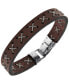 Фото #1 товара Sutton Stainless Steel Crossed Chain Brown Leather Bracelet