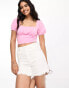 Фото #4 товара ASOS DESIGN short sleeve bust seam milkmaid top in baby pink