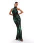 Фото #1 товара ASOS DESIGN mesh sleeveless wrap front maxi dress in dark green floral print