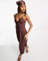 Фото #4 товара NA-KD linen halterneck midi dress in brown