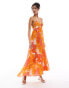 Mango pleated floral print dress in pink and orange Rosa & Orange, S - EU 36 - фото #1