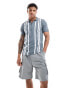 Threadbare zip neck stripe jersey polo in grey grau, S - фото #1