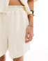 Vila stretch textured jersey short co-ord in cream