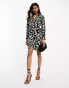 JDY wrap tie side satin mini dress in animal print