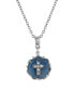 ფოტო #1 პროდუქტის Silver-Tone Blue Enamel Crystal Cross Round Necklace