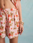 Miss Selfridge linen look pull on runner short in strawberry floral co ord