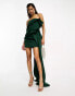 Фото #2 товара ASOS DESIGN one shoulder structured mini dress with train detail in forest green