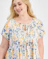 Фото #3 товара Plus Size Floral Short-Sleeve Pintuck Top