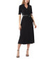 ფოტო #1 პროდუქტის Petite Faux-Leather-Trim Belted Midi Dress