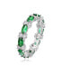 Sterling Silver White Gold Plated with Emerald & Cubic Zirconia Chunky Eternity Band Ring
