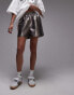 Фото #1 товара Topshop faux leather runner short in gunmetal