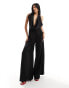 ASOS DESIGN satin cowl neck halter jumpsuit in black Черный, 46 - фото #1