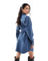 Фото #2 товара River Island belted mini shirt dress in blue