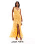 ASOS DESIGN Petite ruched front high low frill maxi dress in yellow