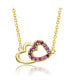 ფოტო #1 პროდუქტის 18k Rose Gold Plated Cubic Zirconia Double Heart Entwined White Gold Plated Necklace