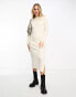 Фото #2 товара Miss Selfridge slouchy bardot rib knit cosy maxi dress in cream