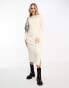 Miss Selfridge slouchy bardot rib knit cosy maxi dress in cream Бежевый, L - EU 44-46 - фото #1