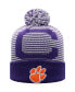 Фото #1 товара Men's Purple Clemson Tigers Line Up Cuffed Knit Hat with Pom