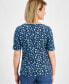 ფოტო #2 პროდუქტის Petite Printed Boat Neck Elbow-Sleeve Top, Created for Macy's