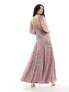 Фото #3 товара ASOS DESIGN embellished batwing maxi dress with floral artwork in pink