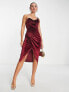 Фото #4 товара ASOS DESIGN one shoulder velvet drape corset detail midi dress in wine